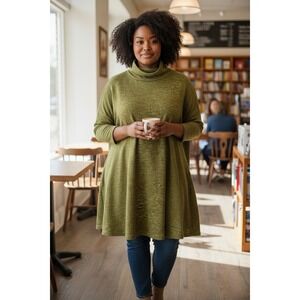 Ulla Popken Olive Green Mock Neck Tunic Dress 24/26W Plus Size Pockets